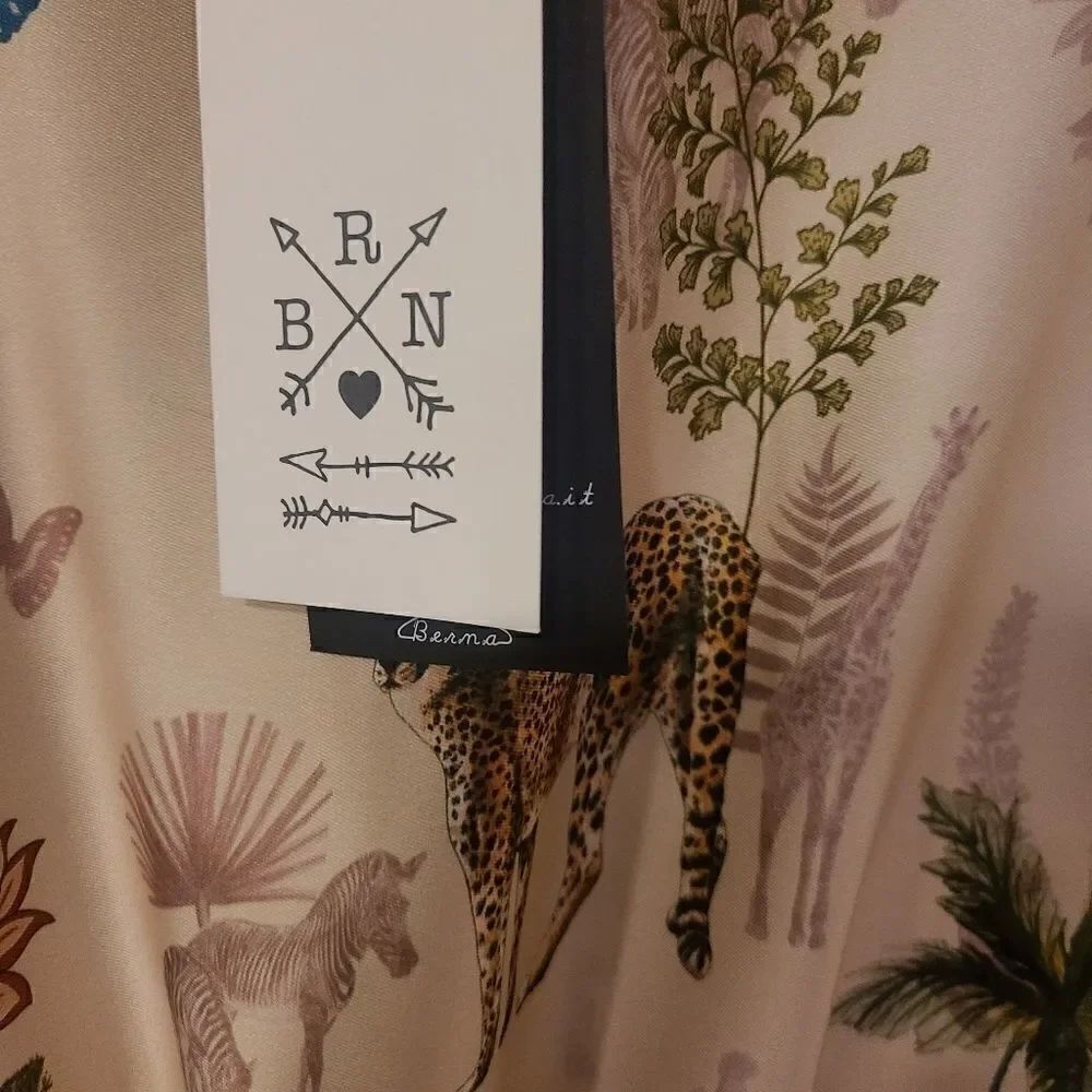 Berna Safari Printed Floral Animals Silk Romper Jumpsuit L - Picture 9 of 11